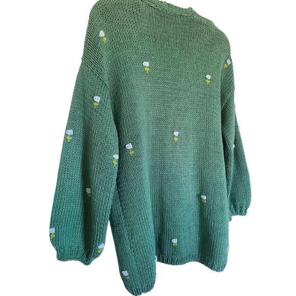 Fanm Mon x Hill House Winter Bloom Blue Rose Cardigan Sweater Green Size 0 XS Sm - Picture 6 of 6